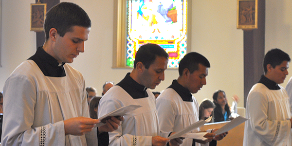 Six seminarians in their first year of philosophy of the Fulton Sheen House of Formation profess religious vows for the first time.